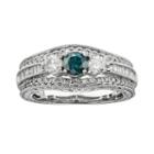Round-cut Igl Certified Blue & White Diamond 3-stone Engagement Ring In 14k White Gold (1-ct. T.w.), Women's, Size: 9.50