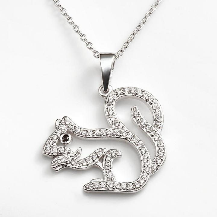 Sophie Miller Sterling Silver Black And White Cubic Zirconia Squirrel Pendant, Women's, Size: 16