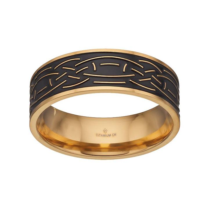 Men's Two Tone Ion-plated Titanium Celtic Knot Band, Size: 9, Yellow