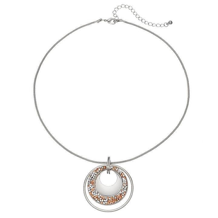 Faceted Stone Circle Pendant Necklace, Women's, Silver