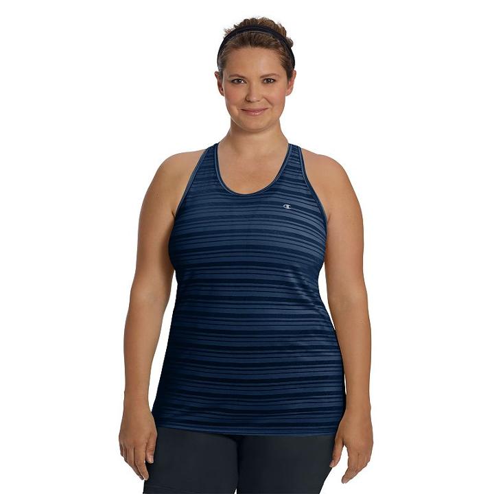 Plus Size Champion Vapor Striped Racerback Tank, Women's, Size: 1xl, Dark Blue
