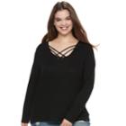 Juniors' Plus Size Mudd&reg; Cozy Cross Front Tunic, Teens, Size: 3xl, Black