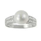 14k White Gold .21-ct. T.w. Diamond And Freshwater Cultured Pearl Ring, Women's, Size: 7