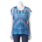 Women's World Unity Print Flutter Top, Size: Large, Turquoise/blue (turq/aqua)
