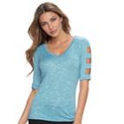 Women's Jennifer Lopez Embellished Cutout Tee, Size: Small, Turquoise/blue (turq/aqua)