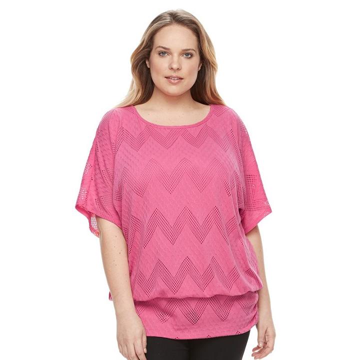 Plus Size Ab Studio Pointelle Chevron Banded-hem Top, Women's, Size: 2xl, Med Pink