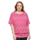 Plus Size Ab Studio Pointelle Chevron Banded-hem Top, Women's, Size: 2xl, Med Pink