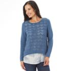 Women's Apt. 9&reg; Pointelle Mock-layer Sweater, Size: Small, Blue (denim)