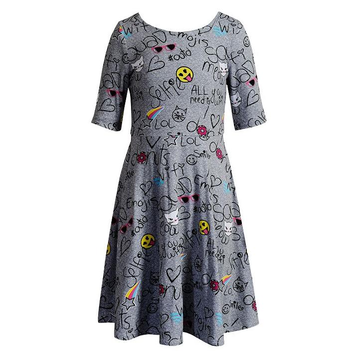 Girls 7-16 & Plus Size Emily West Emoji & Polka-dot Pattern Reversible Dress, Size: 16 1/2, Multi