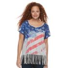 Plus Size Rock & Republic&reg; Fringe Flag Tee, Women's, Size: 1xl, Med Grey