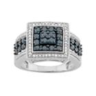 1 Carat T.w. Blue & White Diamond Sterling Silver Square Frame Ring, Women's, Size: 6