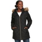 Women's D.e.t.a.i.l.s Hooded Quilted Walker Jacket, Size: Small, Black