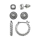 Napier Square And Disc Stud And Twisted Hoop Earring Set, Women's, Silver