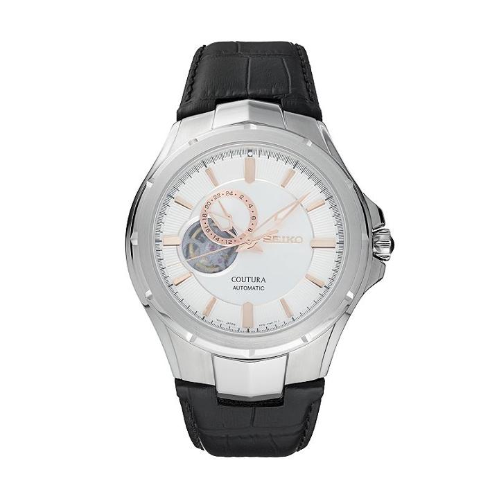 Seiko Men's Coutura Leather Automatic Watch - Ssa313, Black