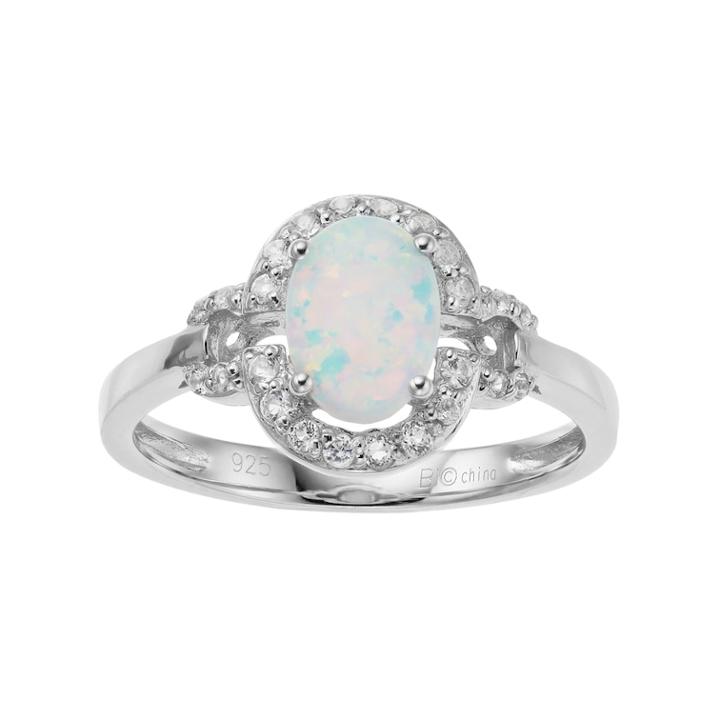 Sterling Silver Lab-created White Opal & White Topaz Oval Halo Ring, Women's, Size: 5