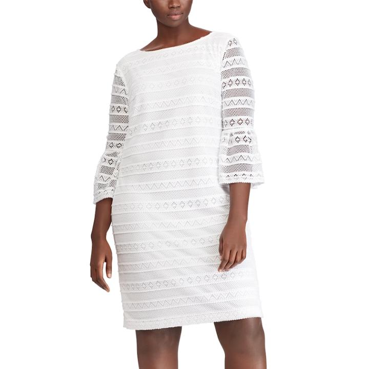 Plus Size Chaps Lace Bell-sleeve Shift Dress, Women's, Size: 14 W, White