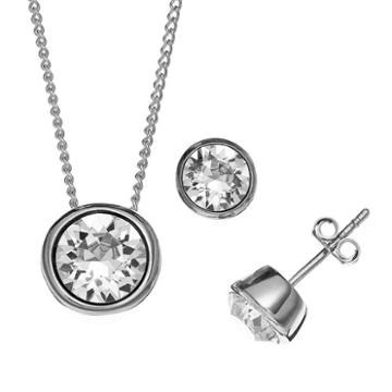 Illuminaire Silver-plated Crystal Solitaire Pendant And Stud Earring Set - Made With Swarovski Crystals, Women's, White