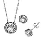 Illuminaire Silver-plated Crystal Solitaire Pendant And Stud Earring Set - Made With Swarovski Crystals, Women's, White
