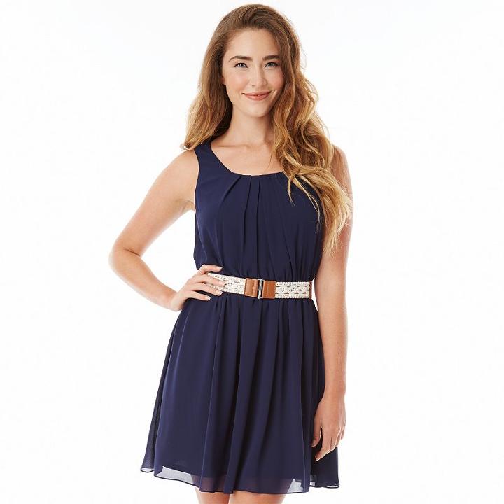 Juniors' Iz Byer California Belted Pleat Dress, Girl's, Size: Medium, Blue (navy)