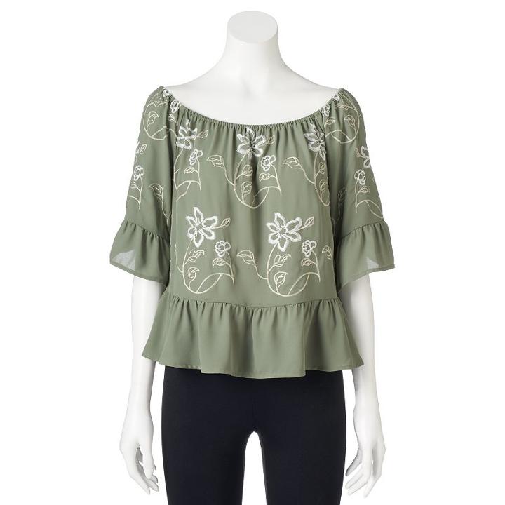 Juniors' Candie's&reg; Marilyn Off The Shoulder Top, Girl's, Size: Medium, Med Green