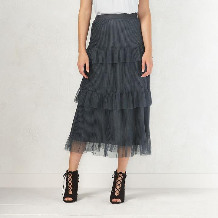 Women's Lc Lauren Conrad Tiered Tulle Midi Skirt, Size: Small, Grey