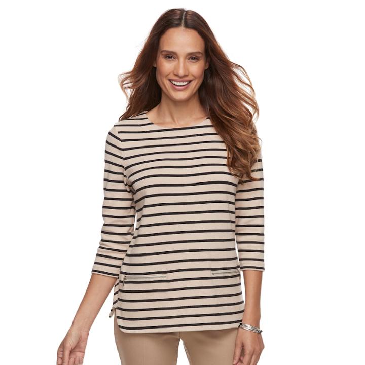 Petite Croft & Barrow&reg; Zip-pocket Sweater, Women's, Size: Xl Petite, Med Beige