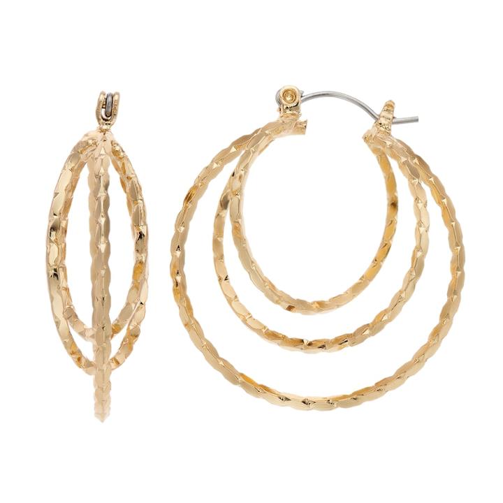 Jennifer Lopez Gold Tone Nickel Free Twisted Triple Hoop Earrings, Women's