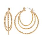Jennifer Lopez Gold Tone Nickel Free Twisted Triple Hoop Earrings, Women's