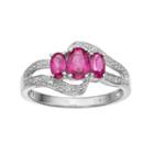 Sterling Silver Lab-created Ruby & Lab-created White Sapphire 3-stone Bypass Ring, Women's, Size: 5, Red
