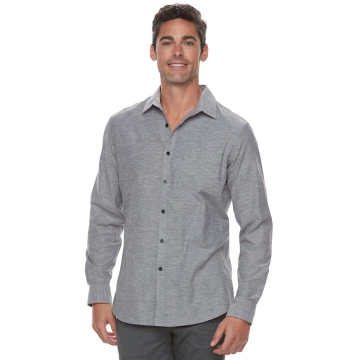 Men's Marc Anthony Slim-fit Stretch Woven Button-down Shirt, Size: Xl, Med Grey