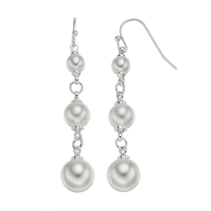 Lc Lauren Conrad Simulated Pearl Link Nickel Free Linear Earrings, Women's, White