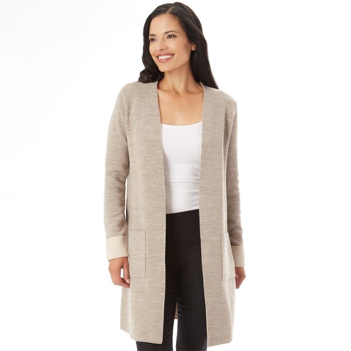 Women's Apt. 9&reg; Open-front Long Cardigan, Size: Medium, Latte Oatmeal