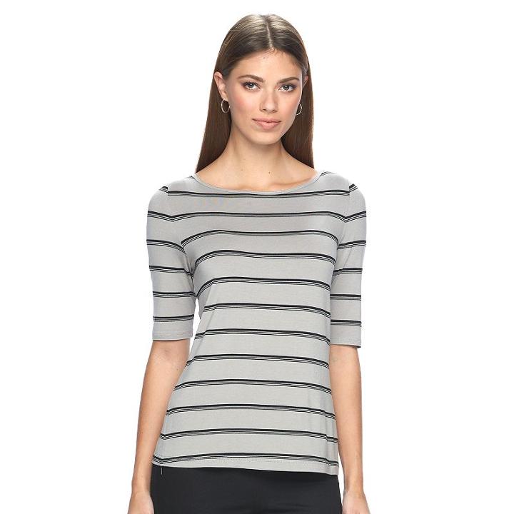 Women's Apt. 9&reg; Essential Striped Boatneck Tee, Size: Xl, Grey