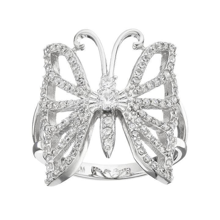 Fleur Silver Tone Cubic Zirconia Butterfly Ring, Women's, Size: 8, Grey