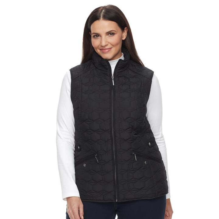 Plus Size Weathercast Geometric Quilted Faux-fur Lined Vest, Women's, Size: 2xl, Black