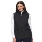 Plus Size Weathercast Geometric Quilted Faux-fur Lined Vest, Women's, Size: 2xl, Black