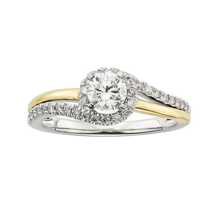 14k Gold Two Tone 3/4-ct. T.w. Round-cut Igl Certified Diamond Swirl Ring, Women's, Size: 6, White