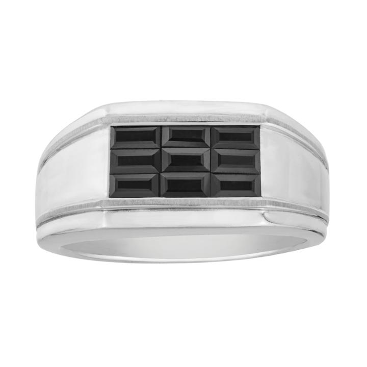 Men's Sterling Silver Black Sapphire Baguette Ring, Size: 10