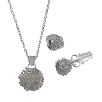 Pure 925 Sterling Silver Love Knot Pendant Necklace & Stud Earring Set, Women's, Size: 18, Grey