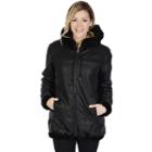 Women's Excelled Hooded Reversible Faux-leather Jacket, Size: Large, Black