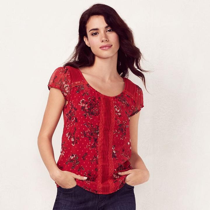 Women's Lc Lauren Conrad Swiss Dot Top, Size: Xs, Red
