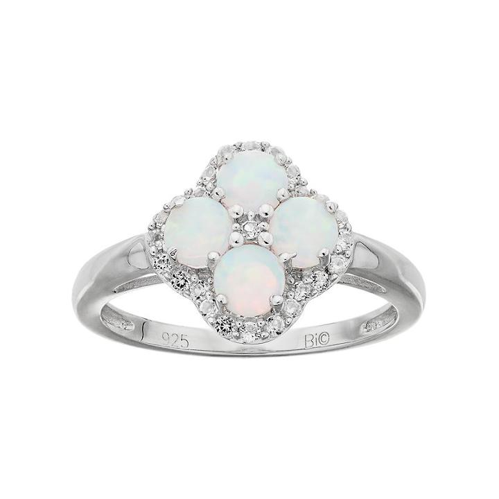 Sterling Silver Lab-created White Opal & White Topaz Flower Ring, Women's, Size: 5