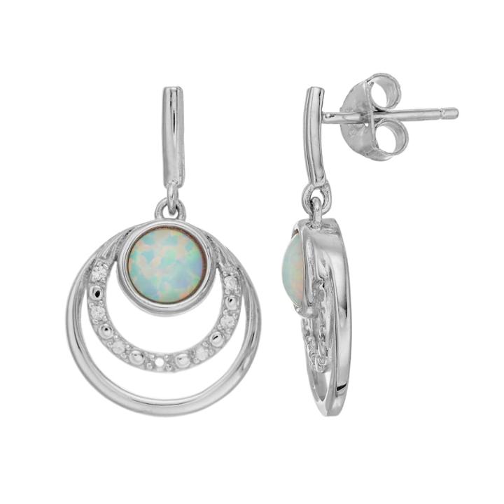 Radiant Gem Lab Created Opal & Diamond Accent Triple Circle Earrings, Women's, White