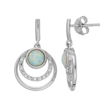 Radiant Gem Lab Created Opal & Diamond Accent Triple Circle Earrings, Women's, White