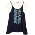 Girls 7-16 Speechless White Tee & Embroidered Babydoll Tank Top Set, Girl's, Size: Xl, Blue (navy)