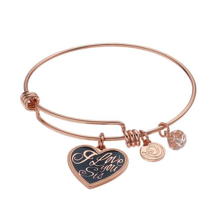 Love This Life I Love You Sis Heart Charm Bangle Bracelet, Women's, Pink