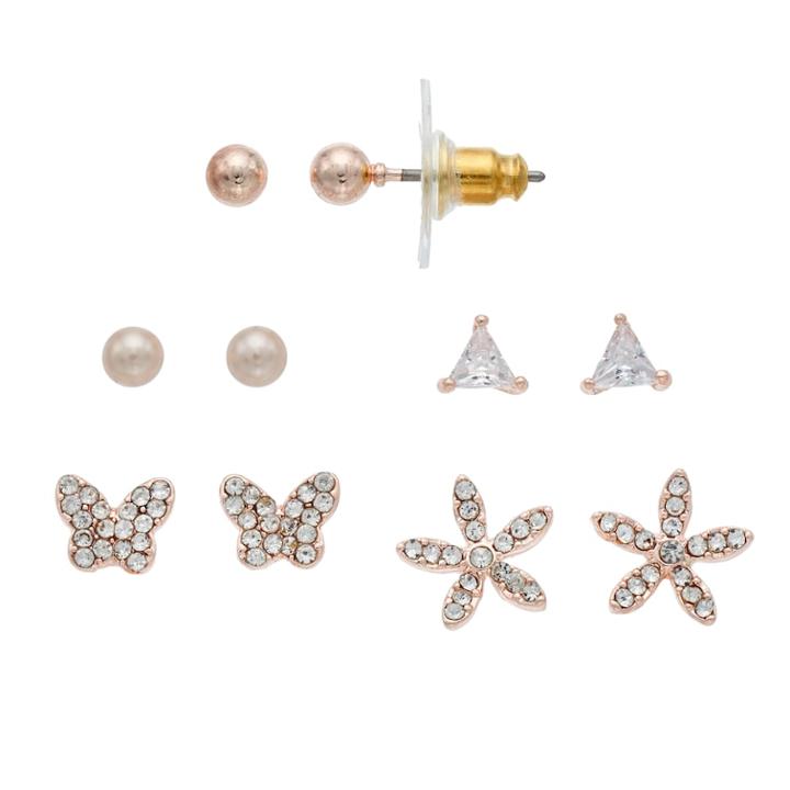 Napier Cubic Zirconia Butterfly & Starfish Nickel Free Stud Earring Set, Women's, Light Pink
