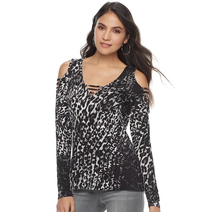 Women's Rock & Republic&reg; Strappy Cold-shoulder Tee, Size: Medium, Silver