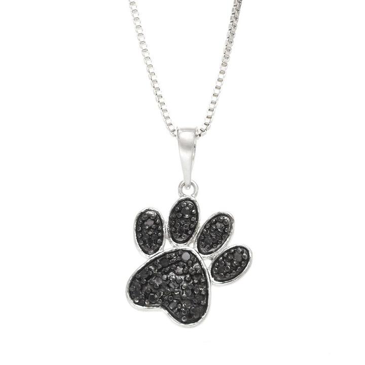 Diamond Classics Sterling Silver 1/10 Carat T.w. Black Diamond Paw Print Pendant, Women's, Size: 18