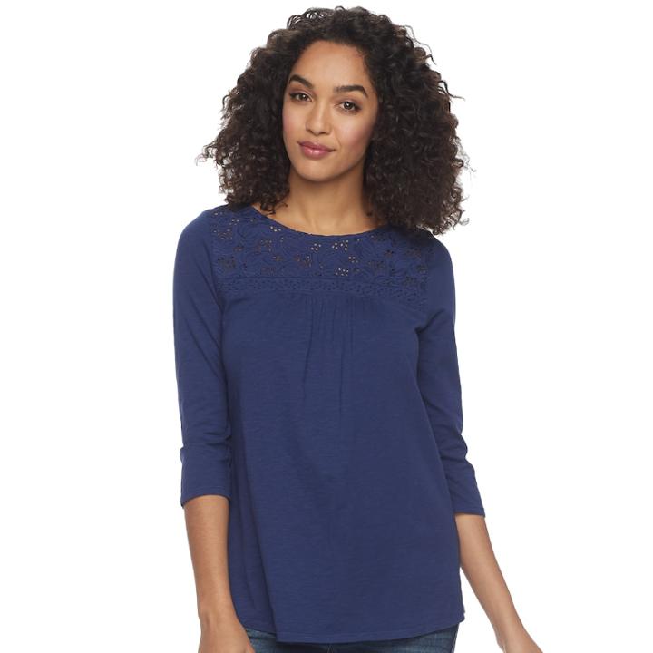 Women's Sonoma Goods For Life&trade; Eyelet Tee, Size: Small, Dark Blue